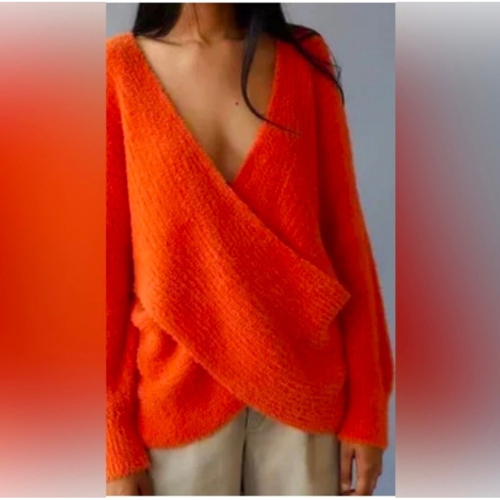 NWT Urban Outfitters Women's Wrap Sweater Size S Orange Knit V-Neck minimalist